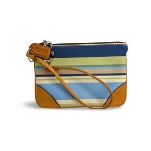 Coach Striped Blue, Light Green & Tan Wristlet
